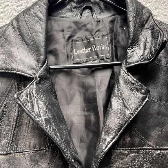 Leather Works Leather Jacket Mens Medium Black Button Front - Picture 9 of 16